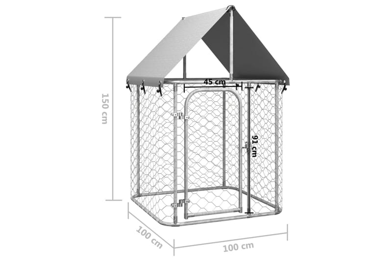 Utendørs hundegård med tak 100x100x150 cm - Silver - Møbler - Husdyrmøbler - Hundemøbler - Hundetilbehør & hundeaccessoarer - Hundegrind & hundegjerde