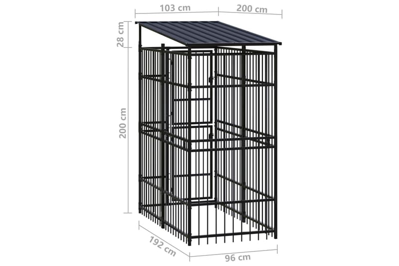 Utendørs hundegård med tak stål 1,84 m² - Svart - Møbler - Husdyrmøbler - Hundemøbler - Hundetilbehør & hundeaccessoarer - Hundegrind & hundegjerde