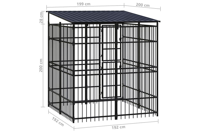 Utendørs hundegård med tak stål 3,69 m² - Svart - Møbler - Husdyrmøbler - Hundemøbler - Hundetilbehør & hundeaccessoarer - Hundegrind & hundegjerde