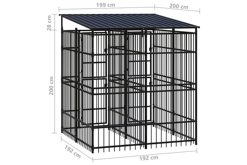 Utendørs hundegård med tak stål 3,69 m² - Svart - Møbler - Husdyrmøbler - Hundemøbler - Hundetilbehør & hundeaccessoarer - Hundegrind & hundegjerde