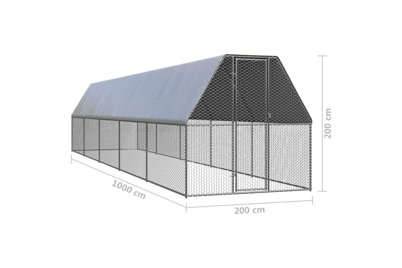 Utendørs hønsehus 2x10x2 m galvanisert stål - Silver - Møbler - Husdyrmøbler - Bur & Transportbur