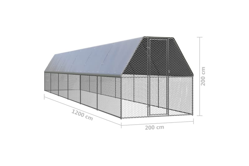 Utendørs hønsehus 2x12x2 m galvanisert stål - Silver - Møbler - Husdyrmøbler - Bur & Transportbur