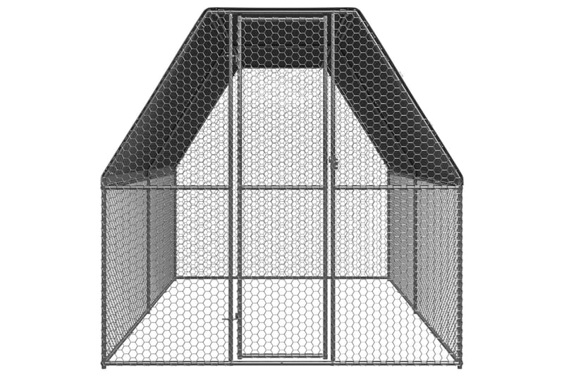 Utendørs hønsehus 2x4x2 m galvanisert stål - Silver - Møbler - Husdyrmøbler - Bur & Transportbur