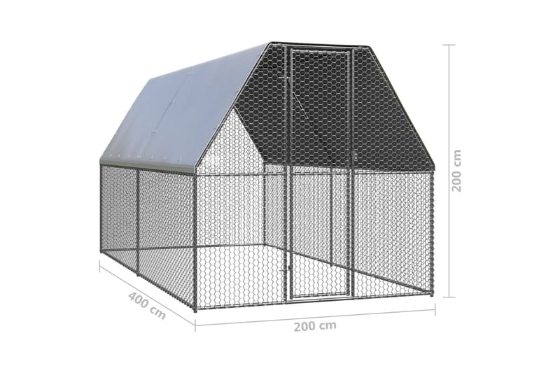 Utendørs hønsehus 2x4x2 m galvanisert stål - Silver - Møbler - Husdyrmøbler - Bur & Transportbur