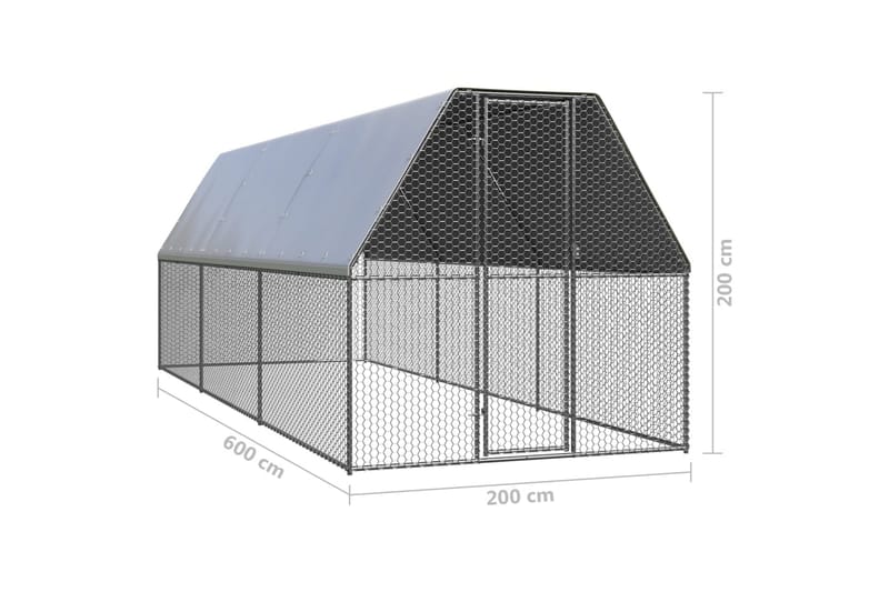 Utendørs hønsehus 2x6x2 m galvanisert stål - Silver - Møbler - Husdyrmøbler - Bur & Transportbur