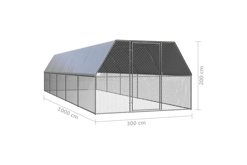 Utendørs hønsehus 3x10x2 m galvanisert stål - Silver - Møbler - Husdyrmøbler - Bur & Transportbur