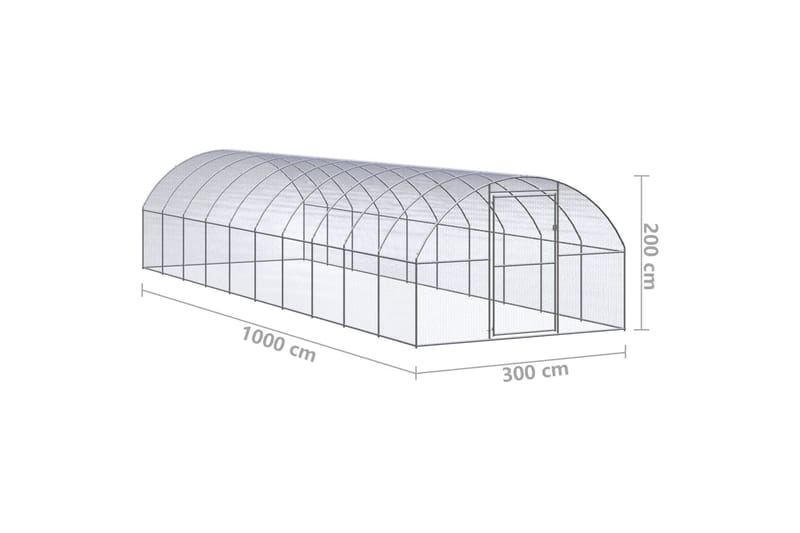 Utendørs hønsehus 3x10x2 m galvanisert stål - Silver - Møbler - Husdyrmøbler - Bur & Transportbur