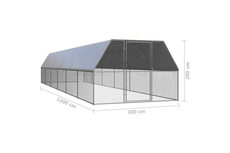 Utendørs hønsehus 3x12x2 m galvanisert stål - Silver - Møbler - Husdyrmøbler - Bur & Transportbur