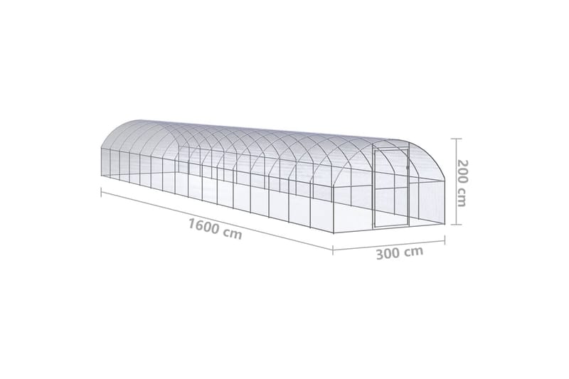 Utendørs hønsehus 3x16x2 m galvanisert stål - Silver - Møbler - Husdyrmøbler - Bur & Transportbur