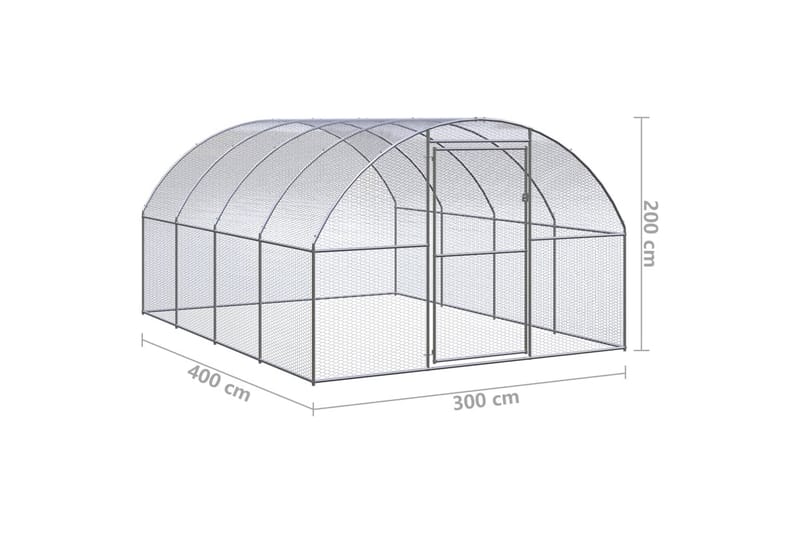 Utendørs hønsehus 3x4x2 m galvanisert stål - Silver - Møbler - Husdyrmøbler - Bur & Transportbur