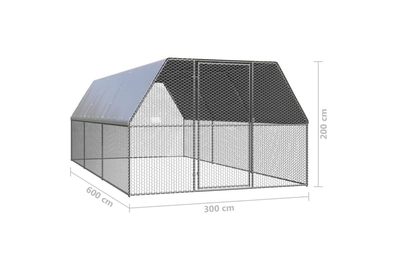 Utendørs hønsehus 3x6x2 m galvanisert stål - Silver - Møbler - Husdyrmøbler - Bur & Transportbur