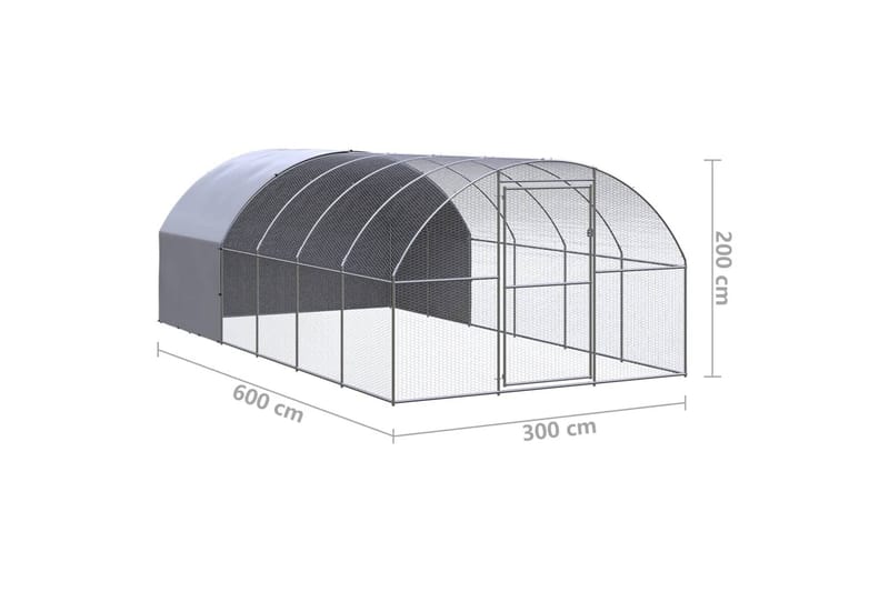 Utendørs hønsehus 3x6x2 m galvanisert stål - Silver - Møbler - Husdyrmøbler - Bur & Transportbur