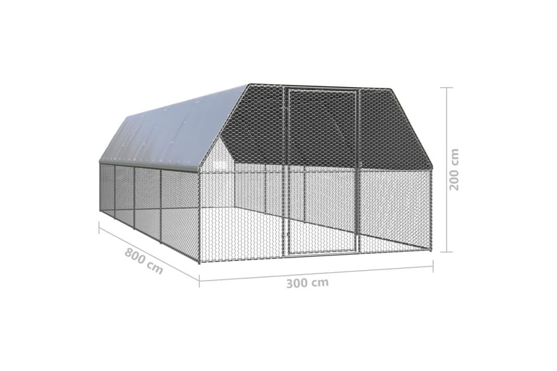 Utendørs hønsehus 3x8x2 m galvanisert stål - Silver - Møbler - Husdyrmøbler - Bur & Transportbur