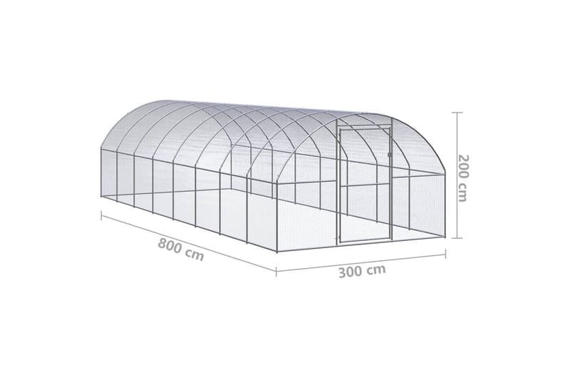 Utendørs hønsehus 3x8x2 m galvanisert stål - Silver - Møbler - Husdyrmøbler - Bur & Transportbur