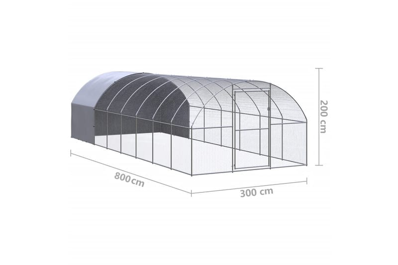 Utendørs hønsehus 3x8x2 m galvanisert stål - Silver - Møbler - Husdyrmøbler - Bur & Transportbur