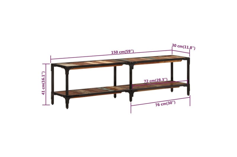 beBasic TV-benk 150x30x41 cm gjenvunnet heltre - Flerfarget - Møbler - TV- & Mediamøbler - TV benk & mediabenk