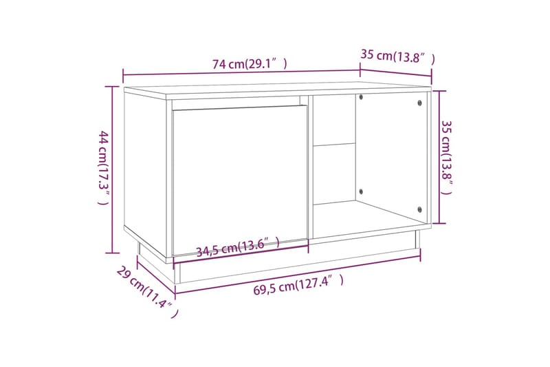 beBasic TV-benk 74x35x44 cm heltre furu - Brun - Møbler - TV- & Mediamøbler - TV benk & mediabenk