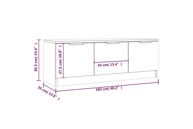 beBasic TV-benk betonggrå 102x35x36,5 cm konstruert tre - GrÃ¥ - Møbler - TV- & Mediamøbler - TV benk & mediabenk