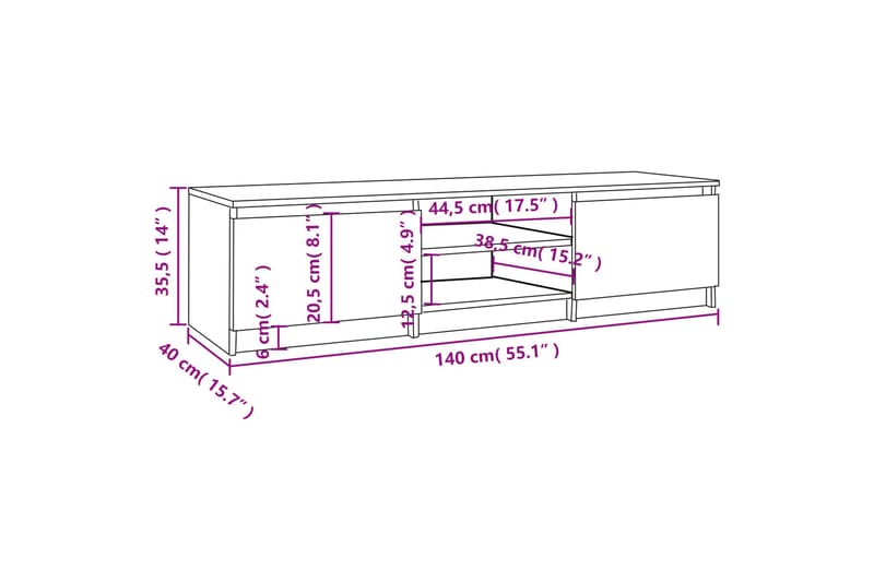 beBasic TV-benk brun eik 140x40x35,5 cm konstruert tre - Brun - Møbler - TV- & Mediamøbler - TV benk & mediabenk