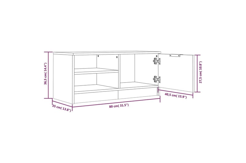 beBasic TV-benk brun eik 80x35x36,5 cm konstruert tre - Brun - Møbler - TV- & Mediamøbler - TV benk & mediabenk