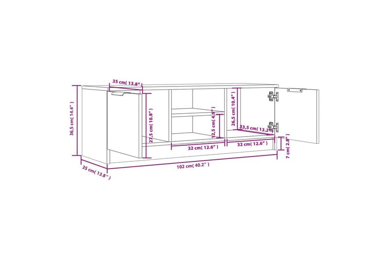 beBasic TV-benk røkt eik 102x35x36,5 cm konstruert tre - Brun - Møbler - TV- & Mediamøbler - TV benk & mediabenk