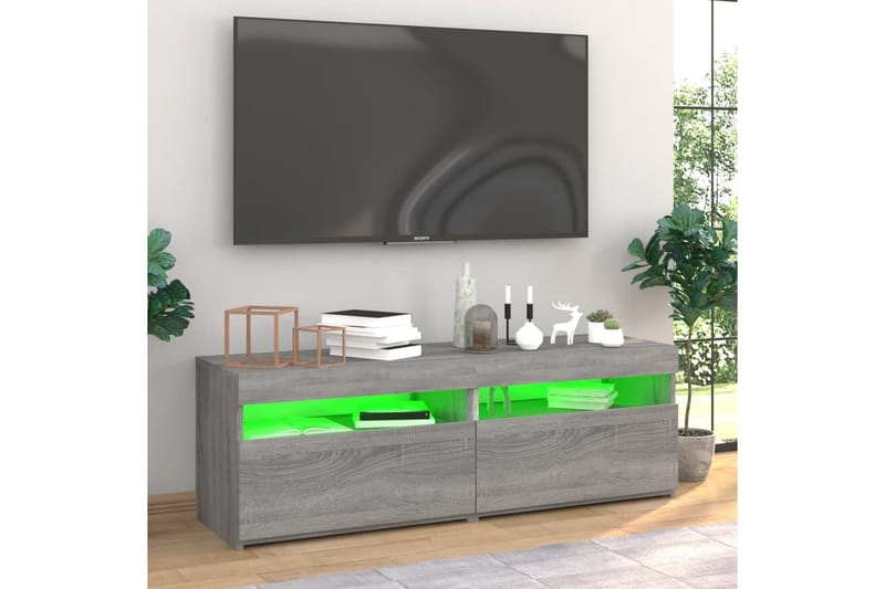 beBasic TV-benker 2 stk med LED-lys grå sonoma 60x35x40 cm - GrÃ¥ - Møbler - TV- & Mediamøbler - TV benk & mediabenk