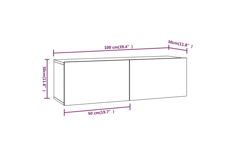 beBasic Vegghengte TV-benker 2 stk røkt eik 100x30x30 cm konstruert tre - Brun - Møbler - TV- & Mediamøbler - TV benk & mediabenk