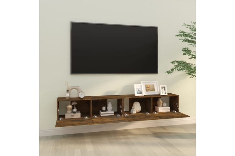 beBasic Vegghengte TV-benker 2 stk røkt eik 100x30x30 cm konstruert tre - Brun - Møbler - TV- & Mediamøbler - TV benk & mediabenk