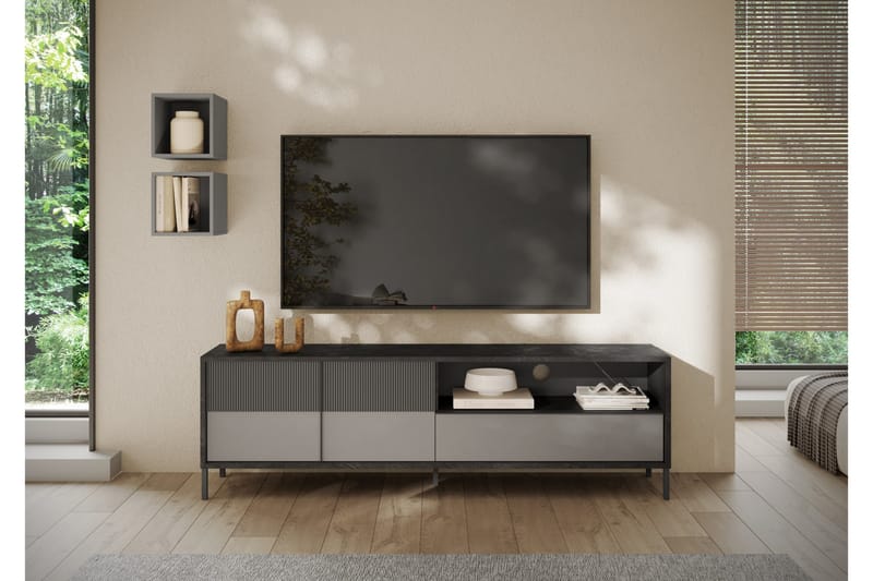 Everest Tv-bänk 206x40 cm - Svart/Grå - Møbler - TV- & Mediamøbler - TV benk & mediabenk