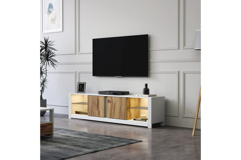 Griselda TV-benk 180 cm - Hvit/Eik - Møbler - TV- & Mediamøbler - TV benk & mediabenk