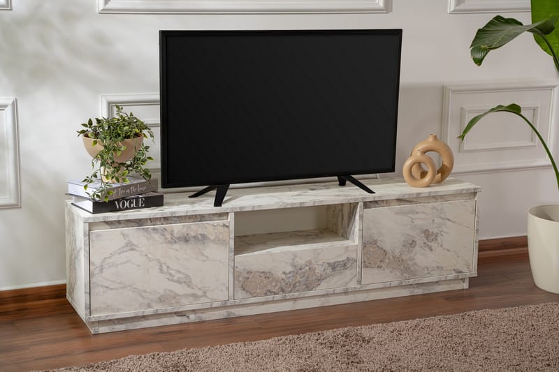 Gulliver Tv-benk 160x30 cm - Lys Beige/Marmor - Møbler - TV- & Mediamøbler - TV benk & mediabenk