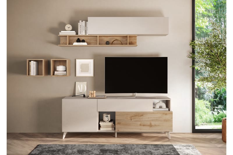 Monaco Tv-bänk 181x42 cm - Brun/Hvit - Møbler - TV- & Mediamøbler - TV benk & mediabenk