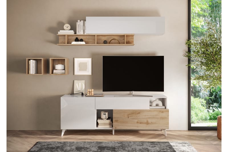 Monaco Tv-bänk 181x42 cm - Hvit/Brun - Møbler - TV- & Mediamøbler - TV benk & mediabenk