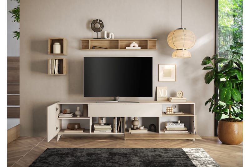 Monaco Tv-bänk 241x42 cm - Brun/Hvit - Møbler - TV- & Mediamøbler - TV benk & mediabenk