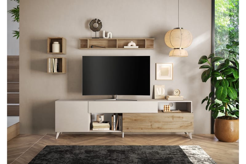 Monaco Tv-bänk 241x42 cm - Brun/Hvit - Møbler - TV- & Mediamøbler - TV benk & mediabenk