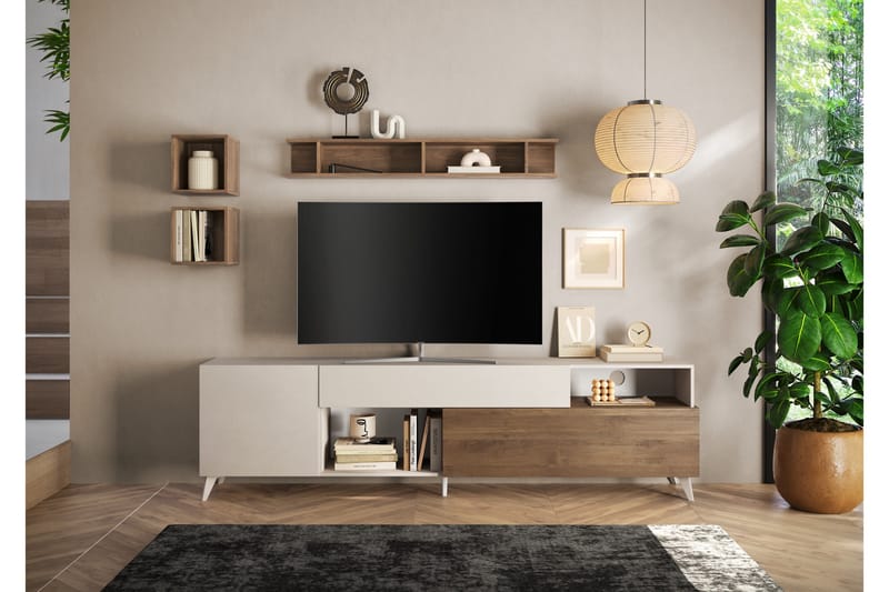 Monaco Tv-bänk 241x42 cm - Brun/Hvit - Møbler - TV- & Mediamøbler - TV benk & mediabenk