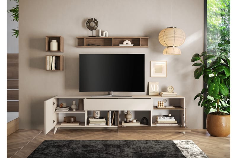 Monaco Tv-bänk 241x42 cm - Brun/Hvit - Møbler - TV- & Mediamøbler - TV benk & mediabenk