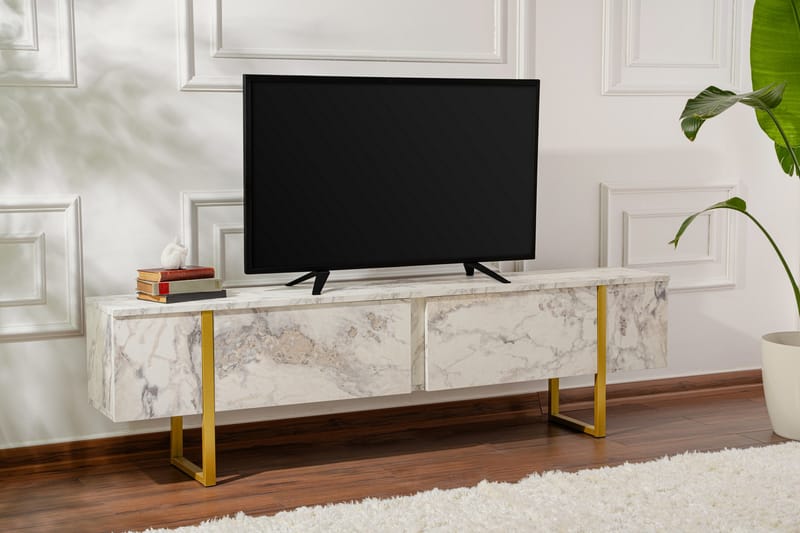 Serenity Tv-benk 180x30 cm - Marmor/Gull - Møbler - TV- & Mediamøbler - TV benk & mediabenk