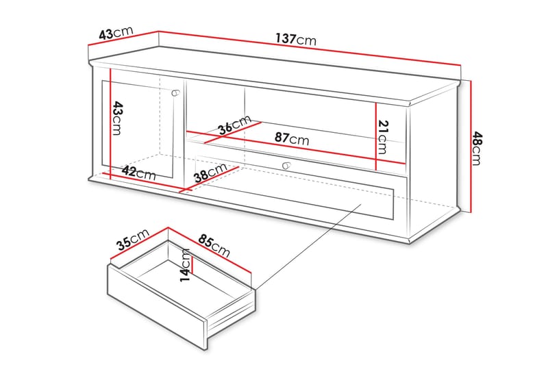 TV-benk Hammerdal 137 cm - Hvit/Eik - Møbler - TV- & Mediamøbler - TV benk & mediabenk