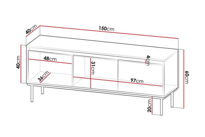 TV-benk Hollander 150 cm - Hvit/Gull - Møbler - TV- & Mediamøbler - TV benk & mediabenk