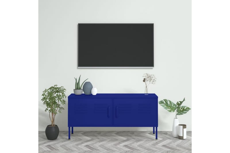 TV-benk marineblå 105x35x50 cm stål - Blå - Møbler - TV- & Mediamøbler - TV benk & mediabenk