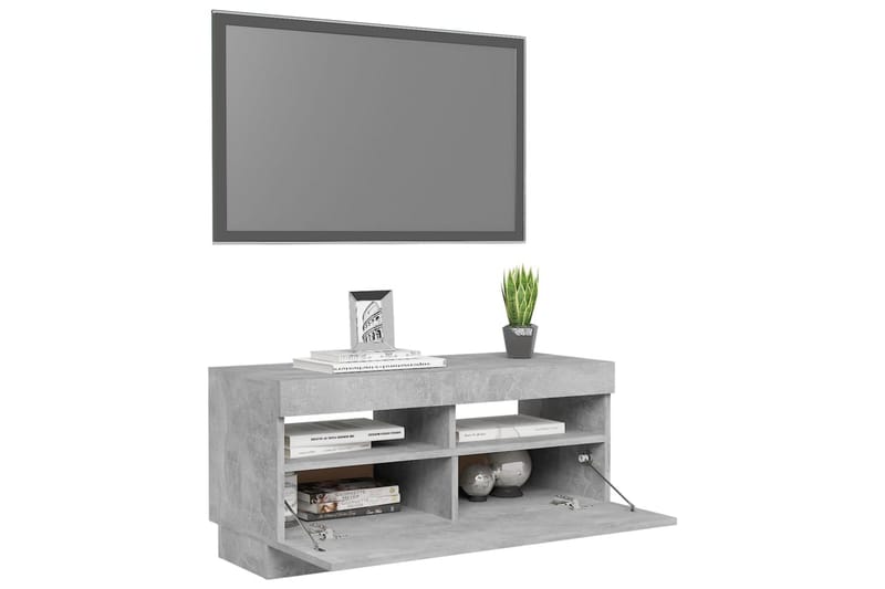 TV-benk med LED-lys betonggrå 80x35x40 cm - Grå - Møbler - TV- & Mediamøbler - TV benk & mediabenk