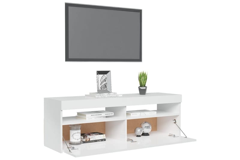 TV-benk med LED-lys høyglans hvit 120x35x40 cm - Hvit - Møbler - TV- & Mediamøbler - TV benk & mediabenk