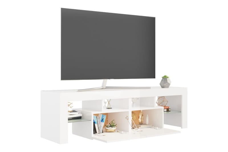 TV-benk med LED-lys høyglans hvit 140x35x40 cm - Hvit - Møbler - TV- & Mediamøbler - TV benk & mediabenk