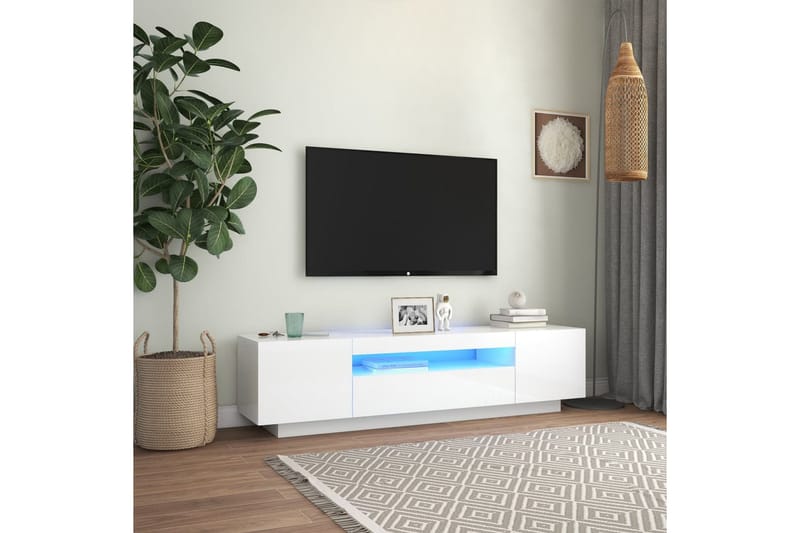 TV-benk med LED-lys høyglans hvit 160x35x40 cm - Hvit - Møbler - TV- & Mediamøbler - TV benk & mediabenk