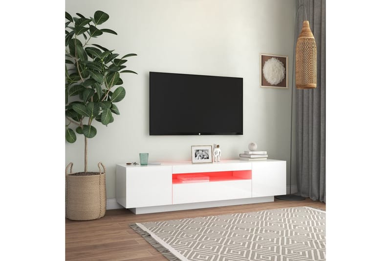 TV-benk med LED-lys høyglans hvit 160x35x40 cm - Hvit - Møbler - TV- & Mediamøbler - TV benk & mediabenk