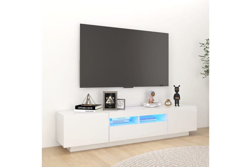 TV-benk med LED-lys høyglans hvit 180x35x40 cm - Hvit - Møbler - TV- & Mediamøbler - TV benk & mediabenk