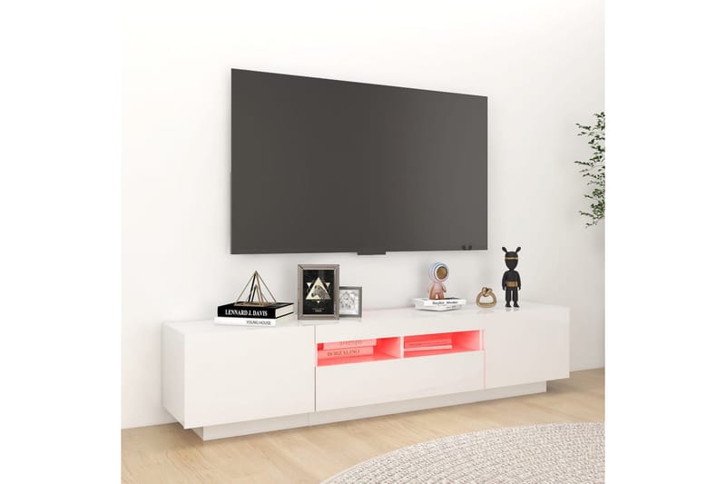 TV-benk med LED-lys høyglans hvit 180x35x40 cm - Hvit - Møbler - TV- & Mediamøbler - TV benk & mediabenk