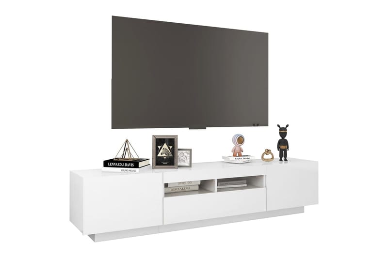 TV-benk med LED-lys høyglans hvit 180x35x40 cm - Hvit - Møbler - TV- & Mediamøbler - TV benk & mediabenk