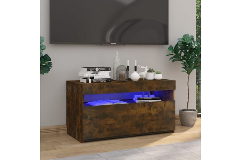 TV-benk med LED-lys røkt eik 75x35x40 cm - Brun - Møbler - TV- & Mediamøbler - TV benk & mediabenk